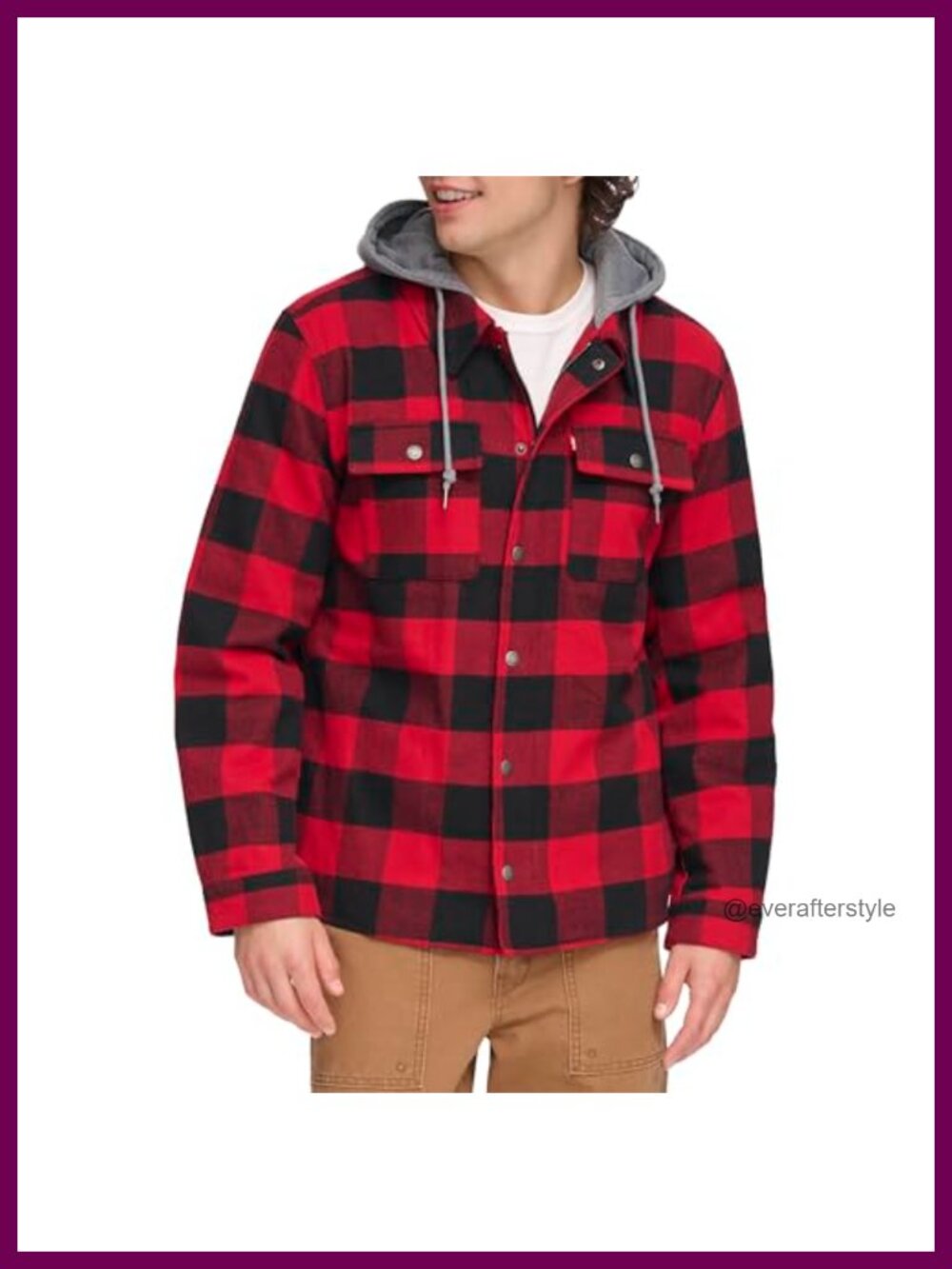 Mens Plaid Sherpa Lined Hooded Shirt Jacket Quilted Cotton Blend